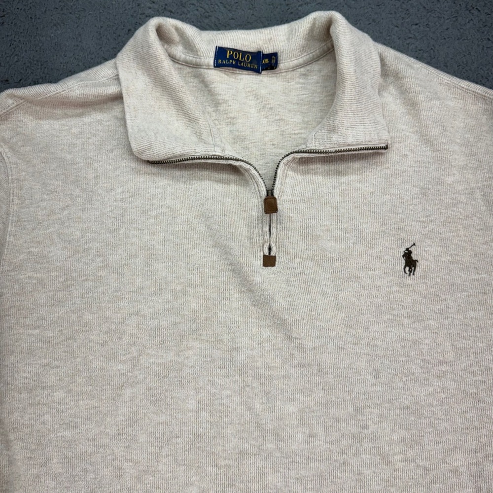 Polo Ralph Lauren Quarter Zip Pullover Mens XXL Tan Heathered Mock Neck Logo